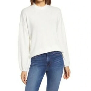 Gibson Look White Soft Ruffle Neck Long Sleeve Top L
